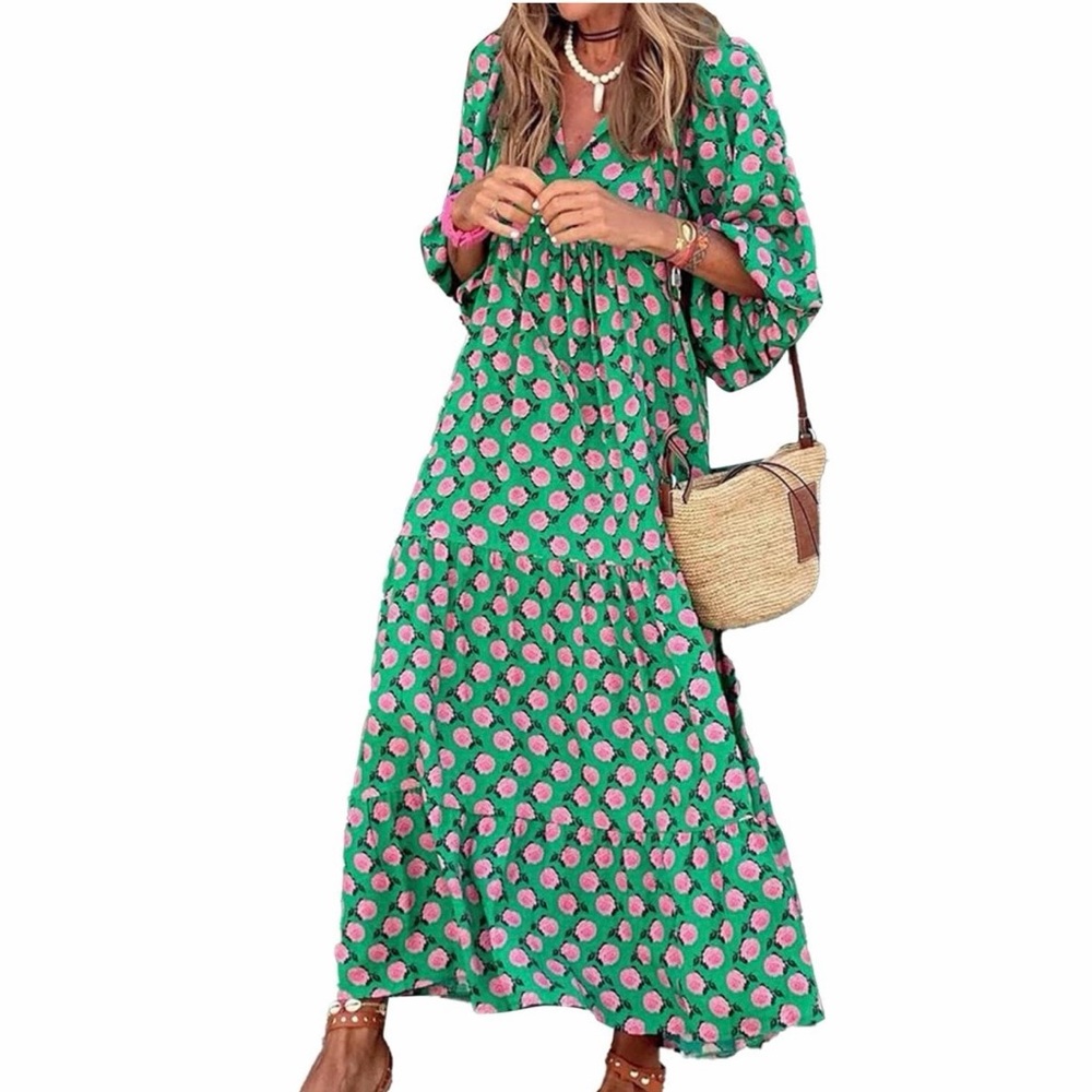 Floral Green and Pink Maxi Dress